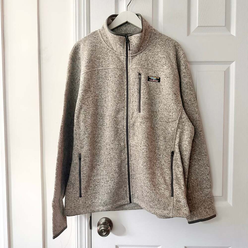 L.L. Bean Clay Heather Gray Sweater Fleece Full Zip Jacket NWT Men's XL Fitted
